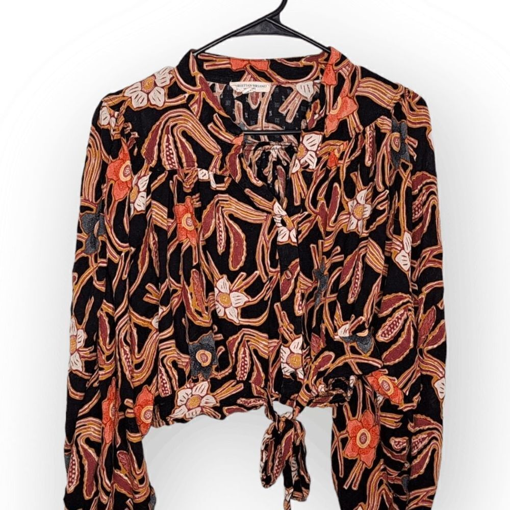 Christian Siriano Floral Button Down Cropped Top size L